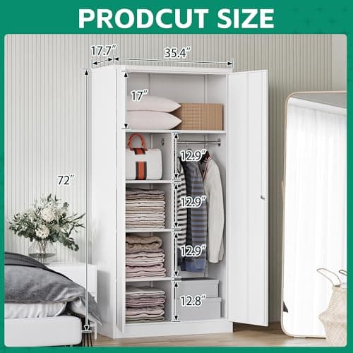 Letaya White Steel Wardrobe Storage Cabinets with Lock Door