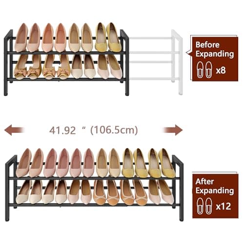 FAVOOSTY 2-Tier Expandable Shoe Rack, Black