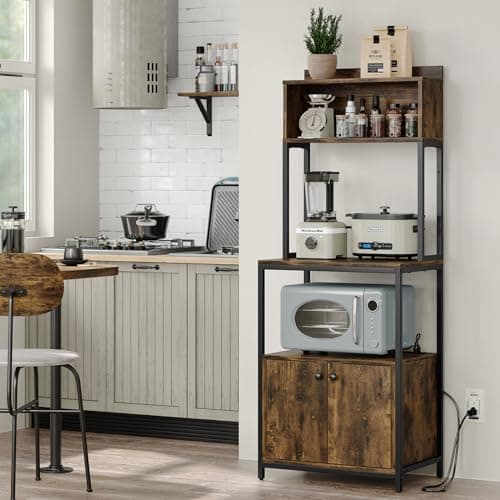 Furniouse Rustic Brown 5-Tier Kitchen Bakers Rack with Power Outlet