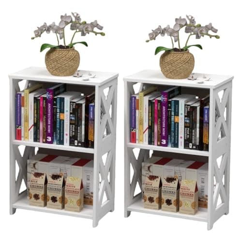 White 3-Tier Nightstand for Living Room Set of 2