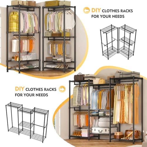 Raybee Heavy Duty 900Lbs Hanging Clothes Rack, 77" H x 69" W x 16" D, Black