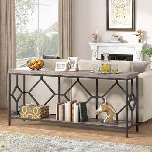 Extra Long Narrow Sofa Table with Open Storage Shelf