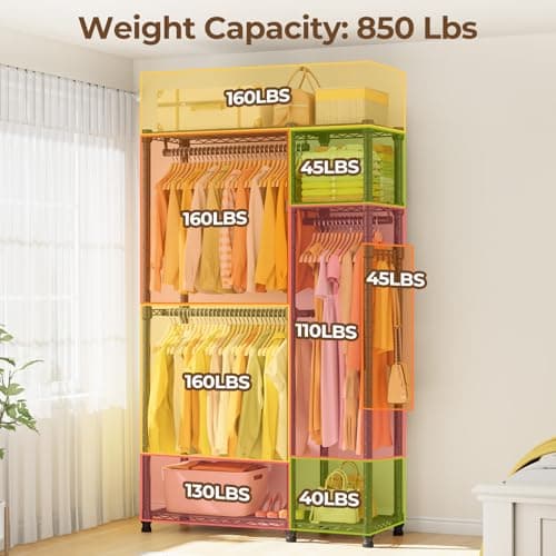 Durable Clothes Garment Rack for Heavy Items: Portable Closet Organizer with Shelves and Double Rods