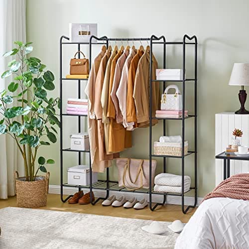 Portable Freestanding Clothes Rack with 8 Metal Shelves - Black