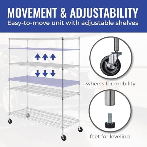 NSF Certified Heavy Duty Wire Shelf - Silver, 24"x60"x72" 4-Tier with Wheels