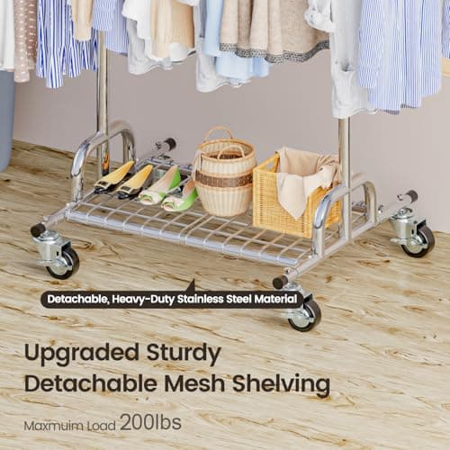 Heavy Duty 450 lbs Clothing Rack with Shelves, Lockable Wheels, Portable Garment Rack