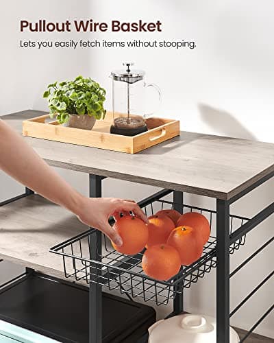 VASAGLE ALINRU Kitchen Baker's Rack, Coffee Bar Stand, 6 Hooks, Steel Wire Basket, Mini Oven Spices Utensils, Industrial