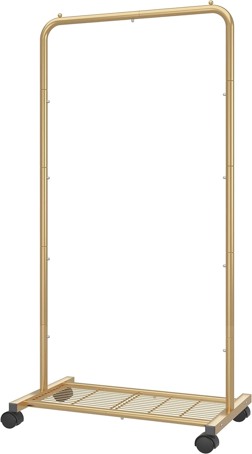 Golden Yellow Clothing Rolling Rack with Mesh Storageshelf