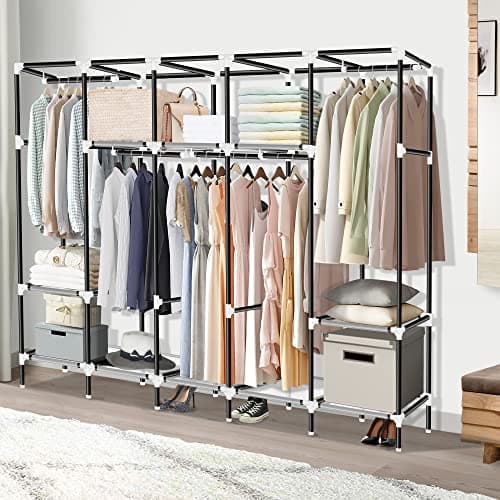 Lokeme 82-Inch Portable Closet with 5 Hanging & 10 Shelves, Sturdy Steel Frame & Easy Assembly, Grey