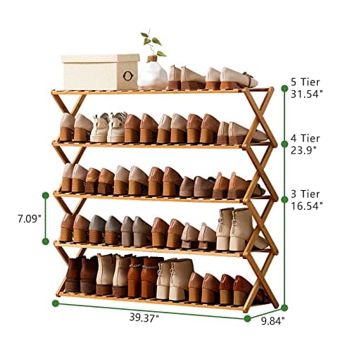 Bamboo Shoe Rack 4 Tier, Free Standing Closet Organizer for Bedroom Entryway