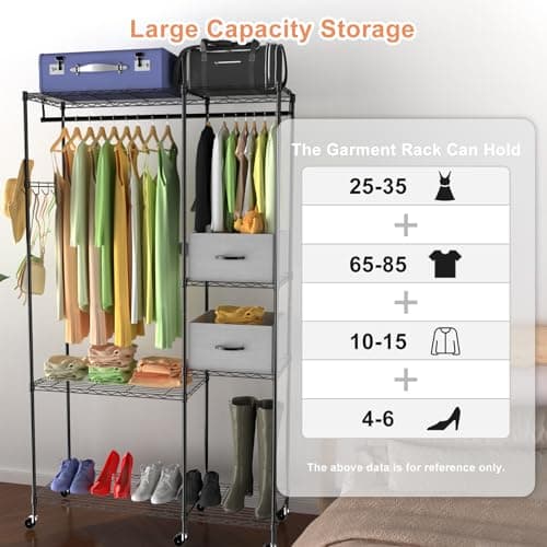 Heavy Duty Clothes Rack with Shelves and Drawers