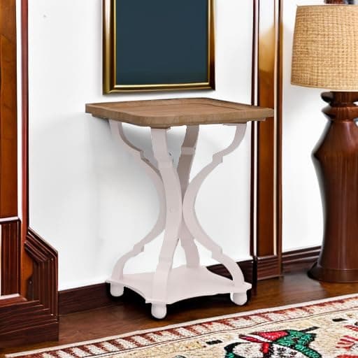 Rustic Farmhouse Cottagecore Accent End Table, Natural White Tray Top, Handcrafted Modern Finish