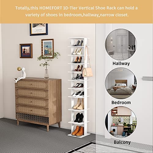 HOMEFORT 10-Tier Vertical Shoe Rack, White Storage Stand for Entryway Closet
