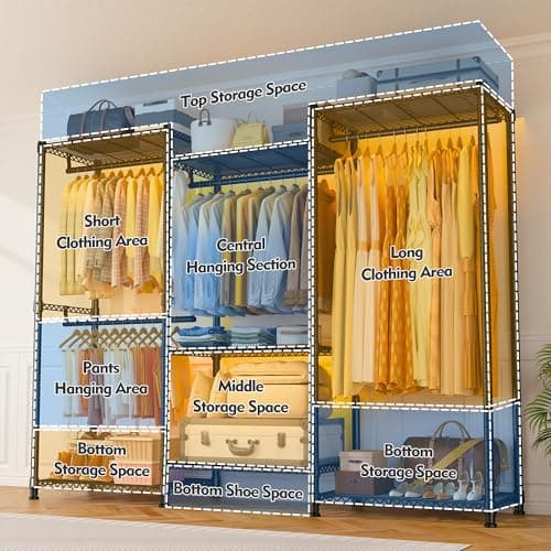 Raybee Heavy Duty 900Lbs Hanging Clothes Rack, 77" H x 69" W x 16" D, Black