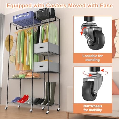 Heavy Duty Clothes Rack with Shelves and Drawers
