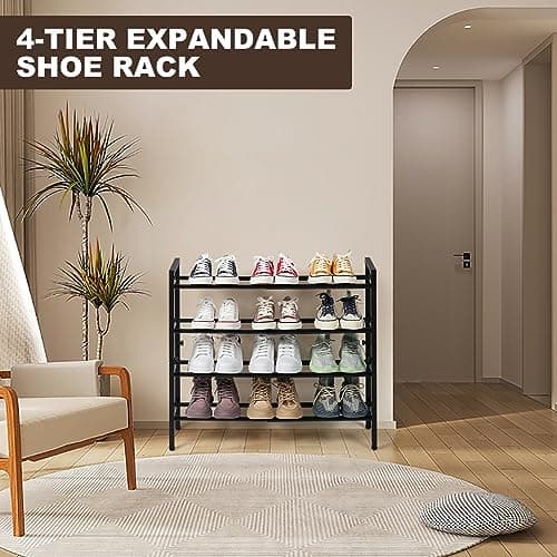 SALADAYS 4-Tier Expandable Shoe Rack, Durable Metal Storage Organizer (Black)