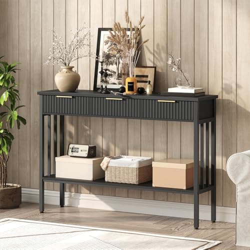 Black and Gold CTHB5201 Console Table with Storage for Entryway and Living Room