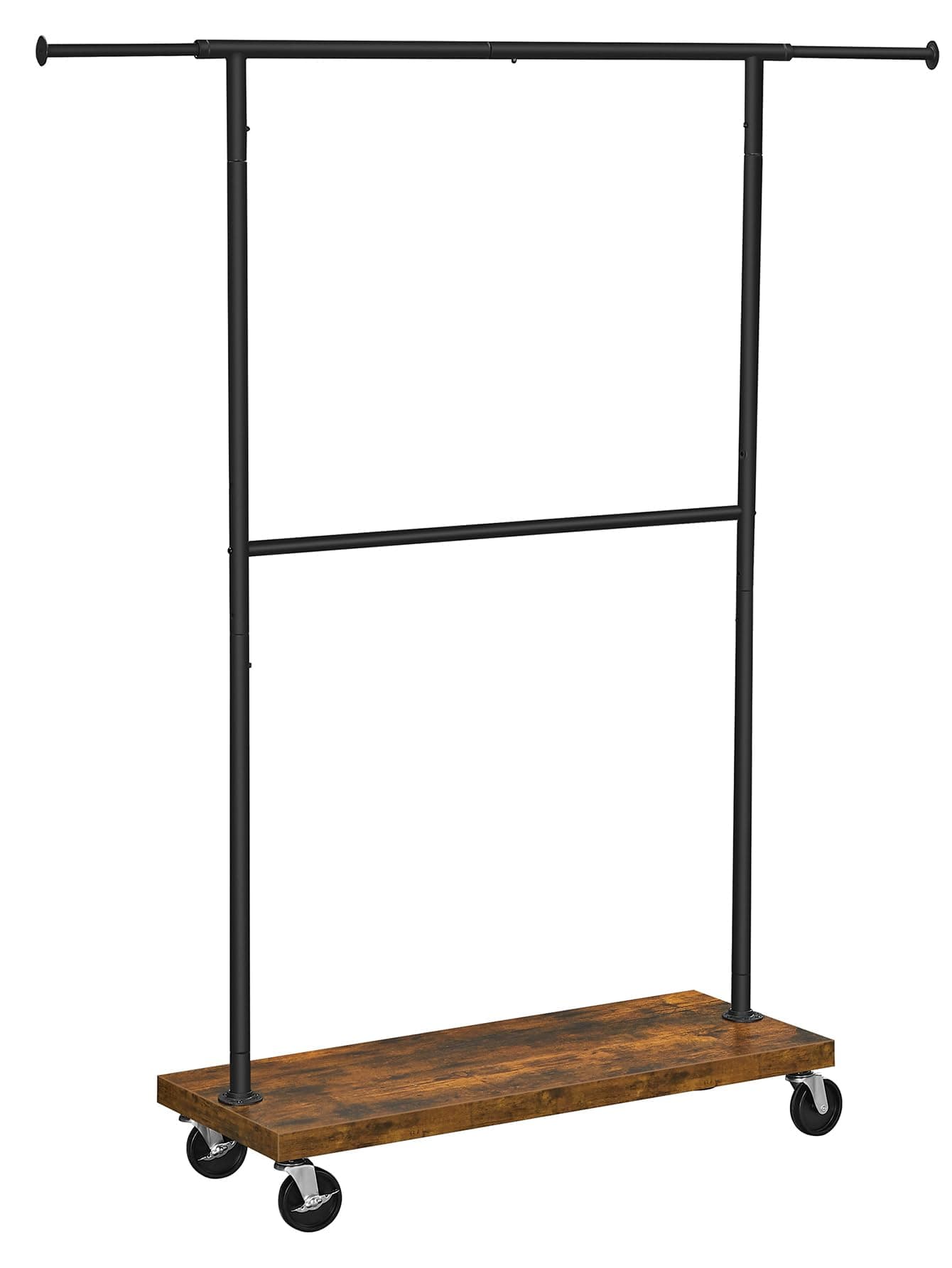 VASAGLE Extendable Clothing Rack with Wheels, Rustic Brown and Black URGR111B01V1