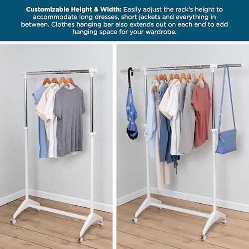 Honey-Can-Do White & Chrome Expandable Clothing Rack with Wheels