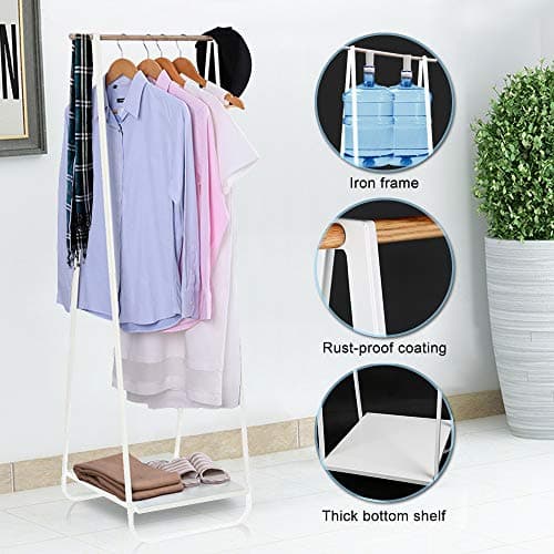 JEFEE 1-Tier Mini Clothes Rack with Shelf - Storage for Small Spaces, Entryway, Bedroom, White