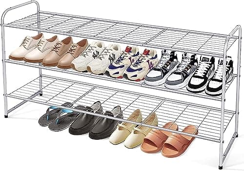 KEETDY Black 3-Tier Metal Shoe Organizer for Closet Storage