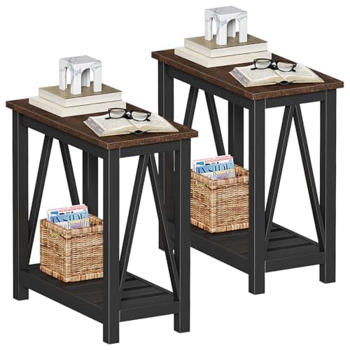 ChooChoo Farmhouse End Table Set of 2, Rustic White Storage Shelf for Living Room, Bedroom
