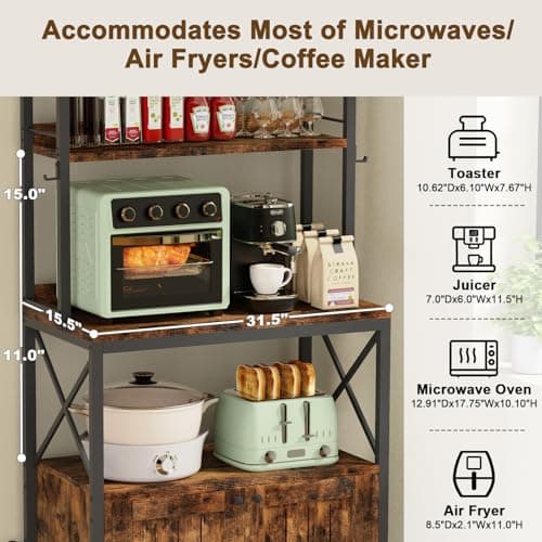 EasyCom 6-Tier Microwave Bakers Rack with Power Outlet & Storage Cabinet