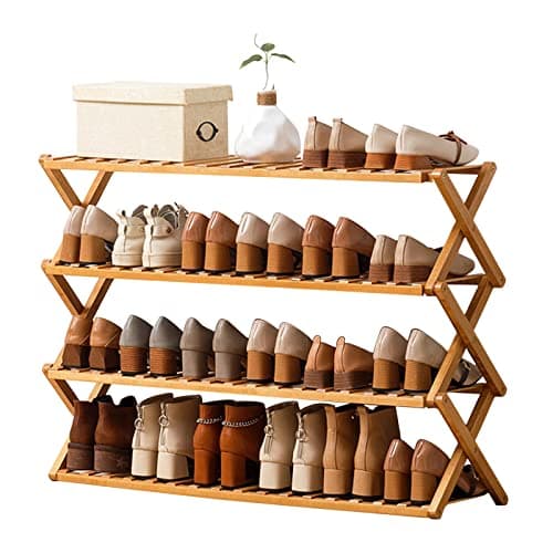 Bamboo Shoe Rack 4 Tier, Free Standing Closet Organizer for Bedroom Entryway