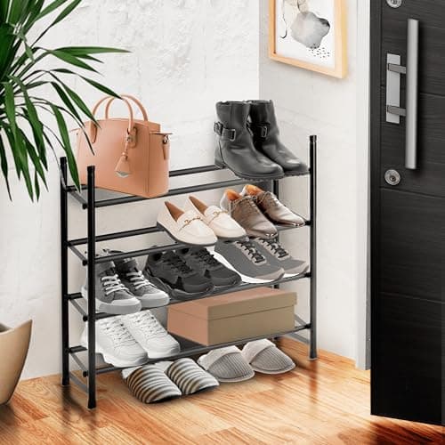 ikloo 4-Tier Expandable Shoe Rack for Closets & Entryways | Black