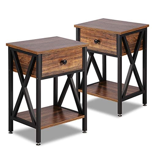 Rustic Nightstand with Drawer for Bedroom Storage