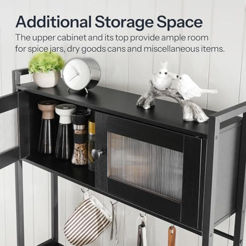 HOOBRO 5-Tier Bakers Rack with Storage Cabinet & Power Outlet, Black BB13UDHB01
