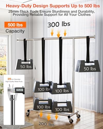 Heavy Duty Rolling Clothes Rack - Portable Metal Garment Rack for Clothing and Coats