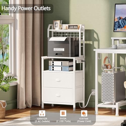 Furologee 41" Tall Nightstand with Charging & Pegboard, White