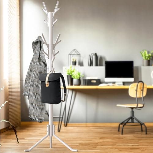 White Shaped Tree Coat and Hat Hanger with 18 Hooks