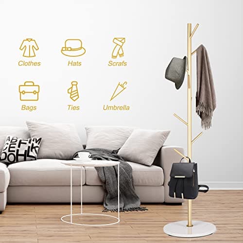 Sturdy Modern Metal Coat Rack with Natural Marble Base