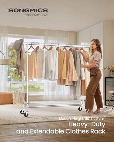 SONGMICS Heavy-Duty Garment Rack with Wheels, 286.6 lb Capacity