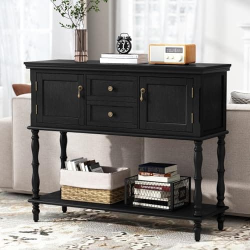 Black Retro ARTPOWER Console Table with 2 Drawers & Cabinets