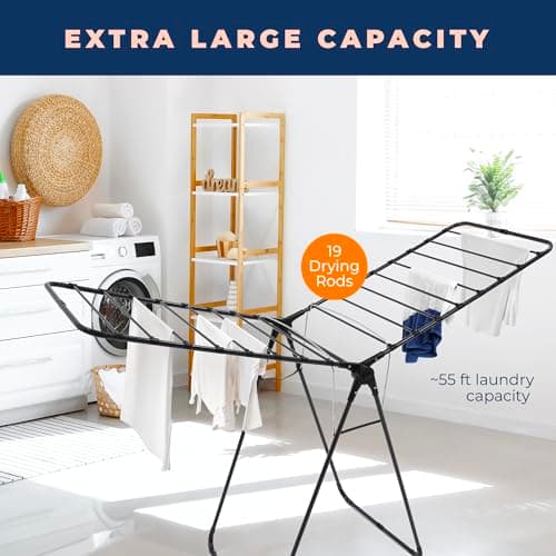 Happhom Adjustable Gullwing Clothes Drying Rack with Smart Lock, Sturdy Stainless Steel
