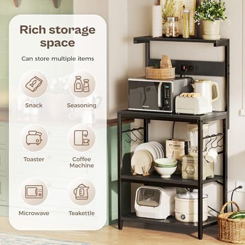 SUPERJARE 4-Tier Bakers Rack with Power Outlet - Black