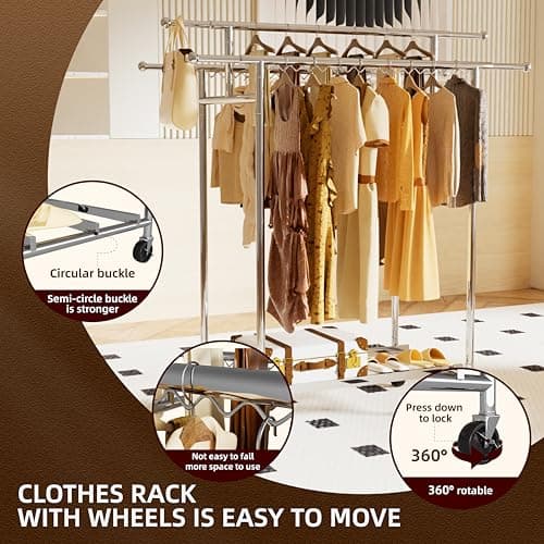 700-Lb Stainless Steel Garment Rack with 4 Rolling Wheels