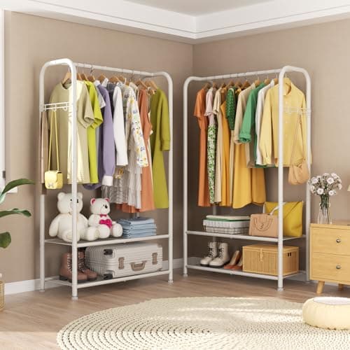 SINGAYE Heavy Duty Portable Clothes Rack with Shelves White