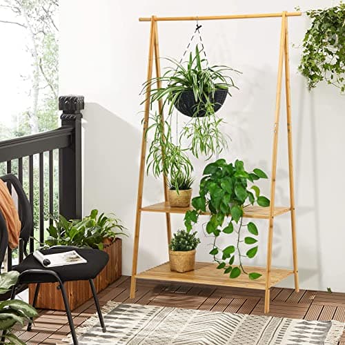 Bamboo Clothing Rack with Anti-tipping Devices and Storage Shelves