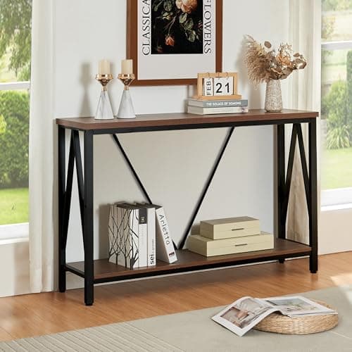 HOMISSUE Rustic Brown Sofa Console Table with Open Shelves (47 Inch)