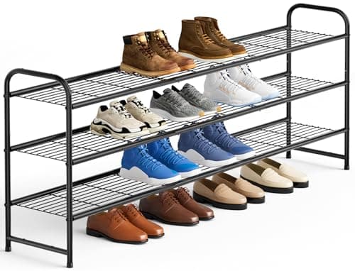 KEETDY Black 3-Tier Metal Shoe Organizer for Closet Storage
