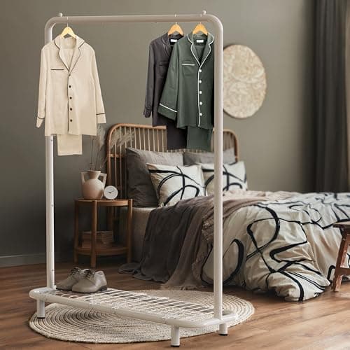 Industrial White Clothing Rack with Bottom Shelves