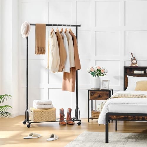 Gewudraw Rolling Clothes Rack with Shelf - Easy Assembly, Sturdy Design