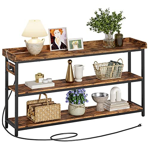 Rustic Brown IronCK Console Table, Height Adjustable for Living Room, Entryway, 55"