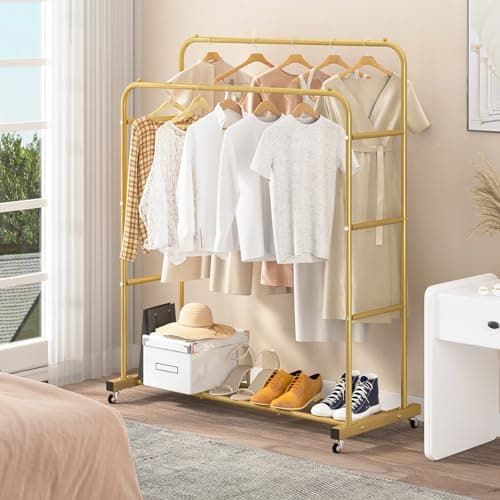 Laiensia Gold Double RodClothing Rack with Wheels