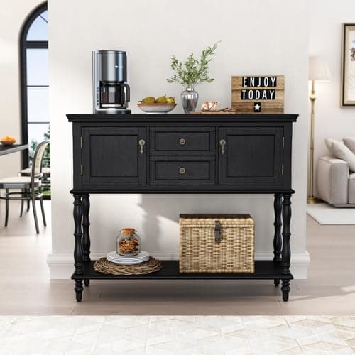 Black Retro ARTPOWER Console Table with 2 Drawers & Cabinets