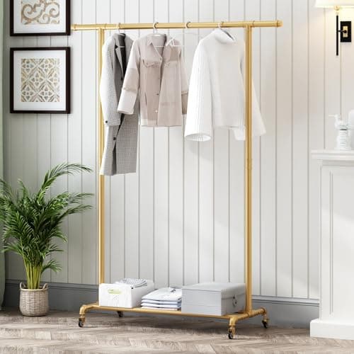 Heavy Duty Black Metal Pipe Clothing Rack with Wheels for Home Use